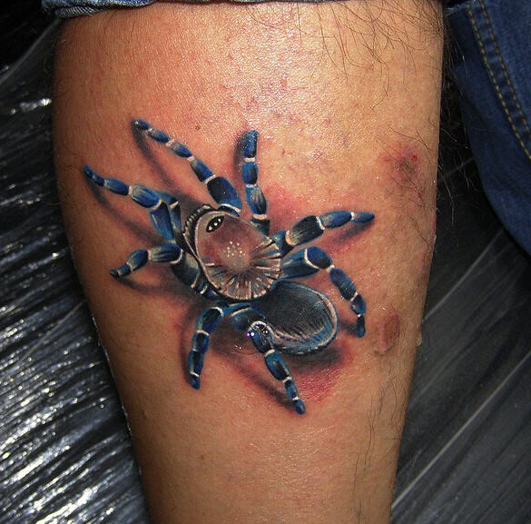 小腿3d蜘蛛纹身图案