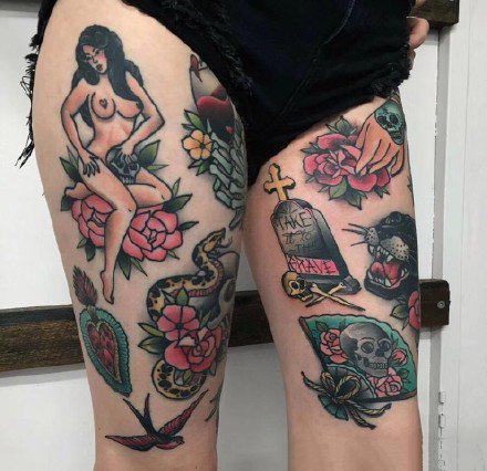 欧美shool风格的花臂和花腿纹身图案赏析