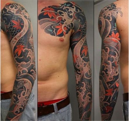 日式传统大花臂纹身作品图片9张