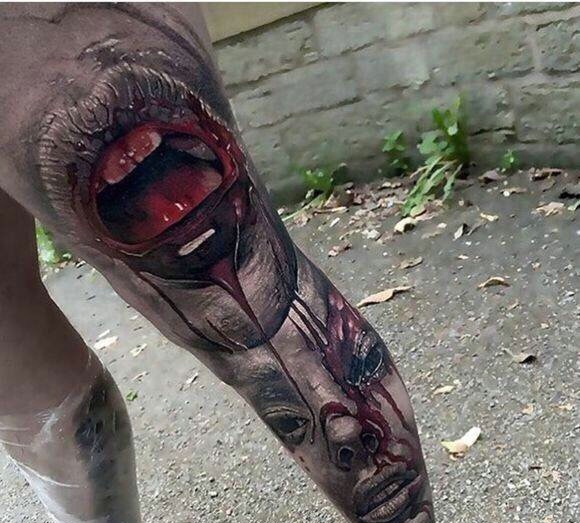 非常邪恶恐怖的腿部3d图腾纹身刺青