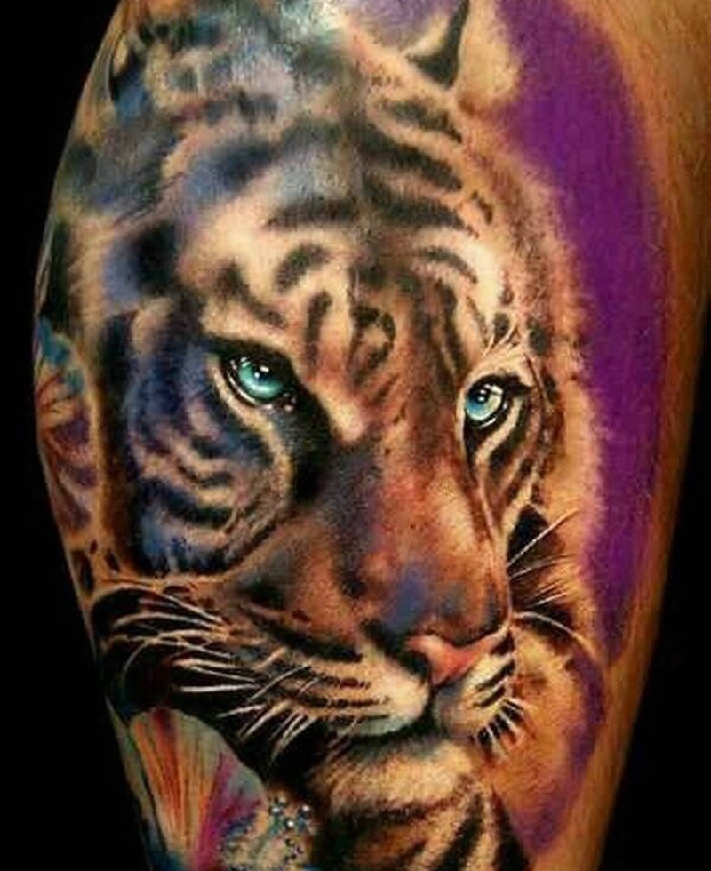 炫酷无比的彩色3d老虎纹身图案