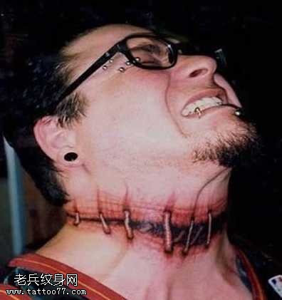 3D脖部撕砍纹身图案