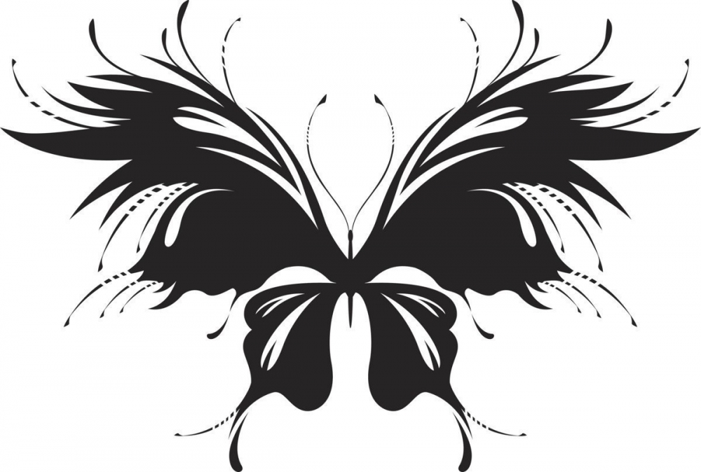 黑灰素描描绘的创意文艺蝴蝶纹身手稿